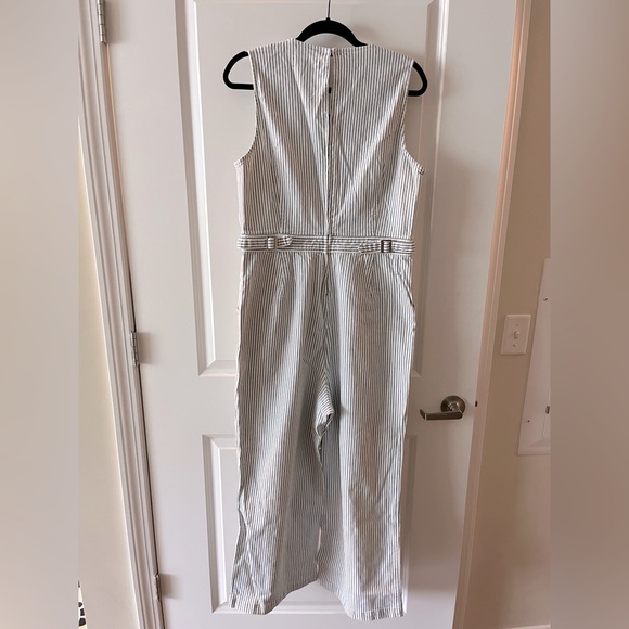 Point Sur Wide-Leg Tailored Jumpsuit in Denim Railroad Stripe size 14 - Picture 3 of 5